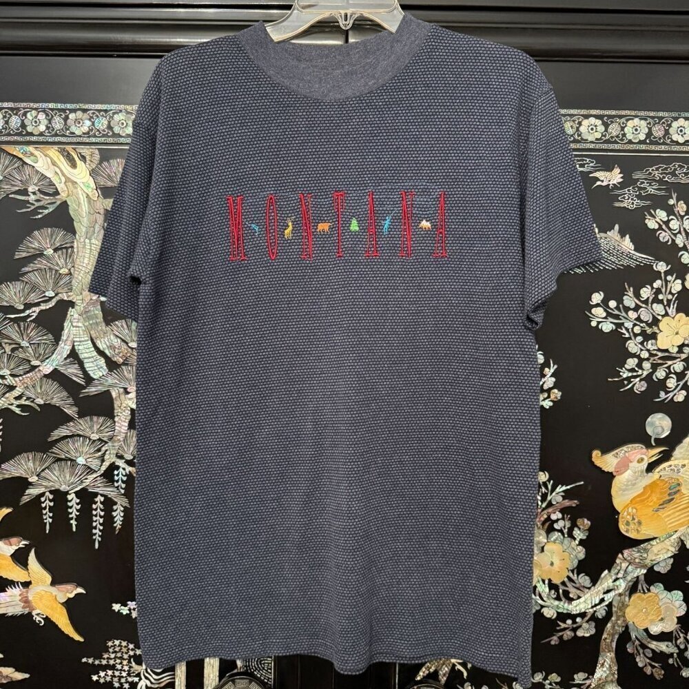 H.L. Miller Gold Montana Embroidered Navy Blue Short Sleeve T-Shirt M